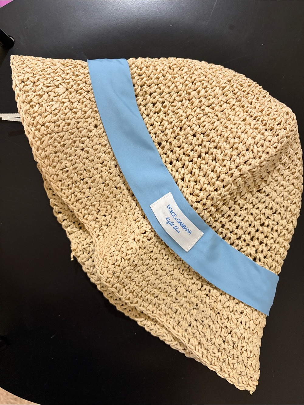Dolce & Gabbana Natural Straw Hat with Light Blue Band